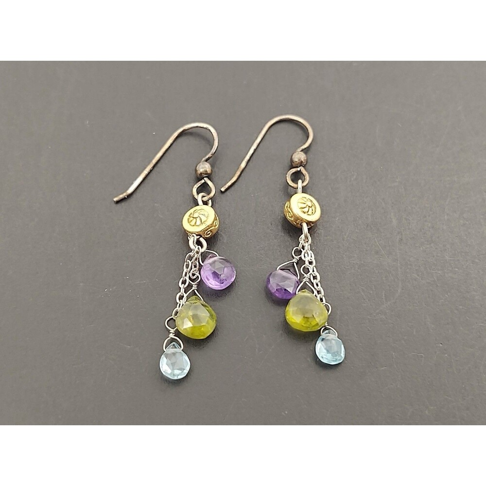 Beautiful Sterling Silver Multi Gemstone Dangle Earrings